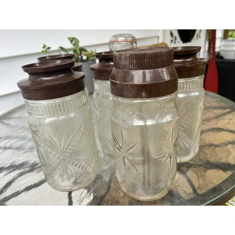VTG Set Of 5 Anchor Hocking Starburst Sanka/Maxwell House Coffee/Tang Jar